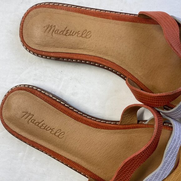 Madewell Slide Flat Sandal Embossed Leather Triple Straps Size 7.5,Comfort - Picture 10 of 12